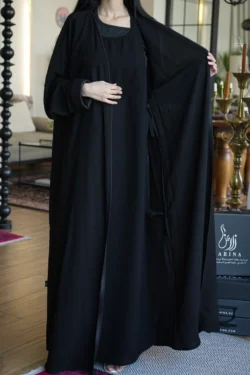 عباية ملكي مفتوحة بطبقة داخلية مع ربطة جانبية