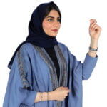 عبايه تطريز قطري ازرق فاتح بشت