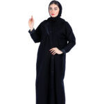 ⁦عبايه لف بياقة محدده بشريط كاروهات اسود⁩ - الصورة ⁦5⁩