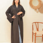 ⁦عبايه بليزر كريب لنن اسود⁩ - الصورة ⁦4⁩