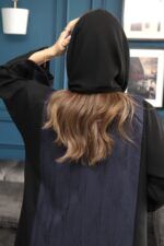 ⁦عباية كريب منسوجه بقماش مقلم بلون كحلي⁩ - الصورة ⁦2⁩