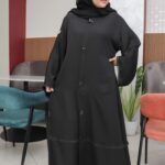 ⁦عباية كلوش نواعم بسحاب مخفى مزينه بزراير من امام⁩ - الصورة ⁦8⁩