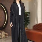 عباية بياقه قيطان ناعم بدق زي بلون ابيض