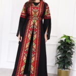 ⁦جلابيه بتطريز عربي و بكم وسيع احمر⁩ - الصورة ⁦5⁩