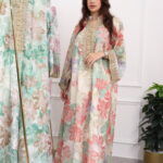 ⁦جلابية مشجره برتقالي بتطريز ذهبي⁩ - الصورة ⁦8⁩