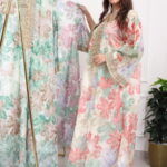 ⁦جلابية مشجره برتقالي بتطريز ذهبي⁩ - الصورة ⁦7⁩