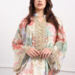 جلابية مشجره برتقالي بتطريز ذهبي