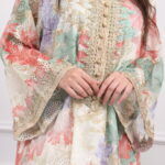 ⁦جلابية مشجره برتقالي بتطريز ذهبي⁩ - الصورة ⁦4⁩