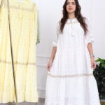 ⁦جلابيه ابيض بقماش مشجر من نفسه بكم مطاط⁩ - الصورة ⁦4⁩