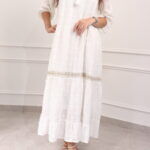 ⁦جلابيه ابيض بقماش مشجر من نفسه بكم مطاط⁩ - الصورة ⁦8⁩