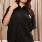 ⁦طقم كاجوال أسود تتكون من قطعتين بأكمام قصيرة وبنطلون طويل⁩ - الصورة ⁦9⁩