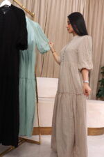 ⁦فستان القطن الفاخر بيج مكسره من وسط ومن اسفل⁩ - الصورة ⁦5⁩