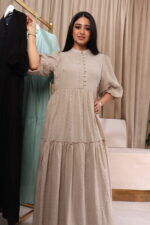 ⁦فستان القطن الفاخر بيج مكسره من وسط ومن اسفل⁩ - الصورة ⁦6⁩