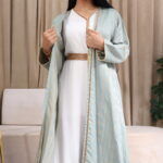 جلابية جاكار مشجره تيفاني بطبقة داخلية و شريط فصوص