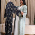 ⁦جلابية جاكار مشجره تيفاني بطبقة داخلية و شريط فصوص⁩ - الصورة ⁦6⁩