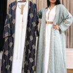 ⁦جلابية جاكار مشجره تيفاني بطبقة داخلية و شريط فصوص⁩ - الصورة ⁦7⁩