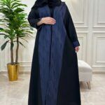 ⁦عباية بياقة منسوجه بقماش كحلي على الاكمام والامام⁩ - الصورة ⁦7⁩