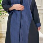 ⁦عباية بياقة منسوجه بقماش كحلي على الاكمام والامام⁩ - الصورة ⁦4⁩