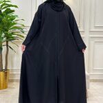 عبايه كلوش رقبة بقماش انترنت مطرزه عنابي بخيوط مخفى