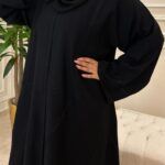 عبايه كلوش رقبة منسوجة بقماش انترنت مطرزه بخيوط كحلي مخفى