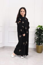 عبايه بناتي بتطريز فراشه كامل بلون النحاسي