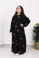 ⁦عبايه بناتي بتطريز فراشه كامل بلون النحاسي⁩ - الصورة ⁦6⁩