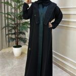 عبايه مفتوحة بطبقة داخلية بلون زيتى