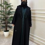 ⁦عبايه مفتوحة بطبقة داخلية بلون زيتى⁩ - الصورة ⁦7⁩