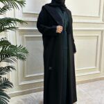 ⁦عبايه مفتوحة بطبقة داخلية بلون زيتى⁩ - الصورة ⁦8⁩