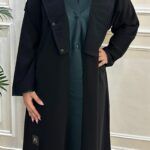 ⁦عبايه مفتوحة بطبقة داخلية بلون زيتى⁩ - الصورة ⁦9⁩