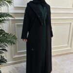 ⁦عبايه مفتوحة بطبقة داخلية بلون زيتى⁩ - الصورة ⁦2⁩