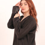 ⁦عبايه شامواه ربع كلوش محدده اسود و باكمام معصم⁩ - الصورة ⁦3⁩