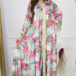 ⁦جلابيه وردي جميل بقماش حرير بكسر من اسفل⁩ - الصورة ⁦7⁩