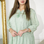 جلابيه تيفاني بقماش مشجر من نفسه بكم مطاط