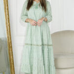 ⁦جلابيه تيفاني بقماش مشجر من نفسه بكم مطاط⁩ - الصورة ⁦5⁩