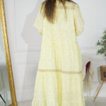 ⁦جلابيه اصفر بقماش مشجر من نفسه بكم مطاط⁩ - الصورة ⁦6⁩