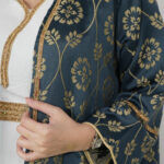 ⁦جلابيه اخضر جاكار مشجره بتصميم طبقتين وشريط فصوص⁩ - الصورة ⁦6⁩