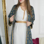 ⁦جلابيه اخضر جاكار مشجره بتصميم طبقتين وشريط فصوص⁩ - الصورة ⁦8⁩