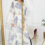 ⁦جلابية مشجرة باكمام كلوش لون كحلي مع شريط شك⁩ - الصورة ⁦6⁩