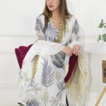 ⁦جلابية مشجرة باكمام كلوش لون كحلي مع شريط شك⁩ - الصورة ⁦2⁩