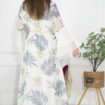 ⁦جلابية مشجرة باكمام كلوش لون كحلي مع شريط شك⁩ - الصورة ⁦3⁩