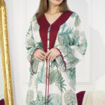 ⁦جلابيه تيفاني مزينه بدقات شرايط عنابي من امام⁩ - الصورة ⁦2⁩