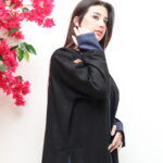 ⁦عباية بقصه A شامواه ربع كلوش محدده بكحلي و بأكمام معصم⁩ - الصورة ⁦7⁩