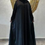 ⁦عباية شامواه ربع كلوش محدده اسود و بأكمام معصم⁩ - الصورة ⁦3⁩