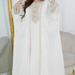 جلابيه ابيض طبقتين بطبقه بشت شيفون
