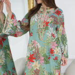 ⁦جلابيه تيفاني مشجره بلولو من امام⁩ - الصورة ⁦3⁩