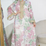 جلابية مشجره بموف بتطريز ذهبي