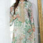 جلابية مشجره باخضر بتطريز ذهبي