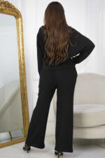 ⁦طقم كاجوال أسود تتكون من قطعتين بأكمام طويلة وبنطلون طويل⁩ - الصورة ⁦5⁩