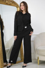 ⁦طقم كاجوال أسود تتكون من قطعتين بأكمام طويلة وبنطلون طويل⁩ - الصورة ⁦6⁩